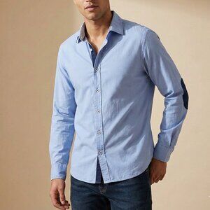 Altea Men's Navy Blue Elbow Patch Super Soft Premium Cotton Slim Button Shirt